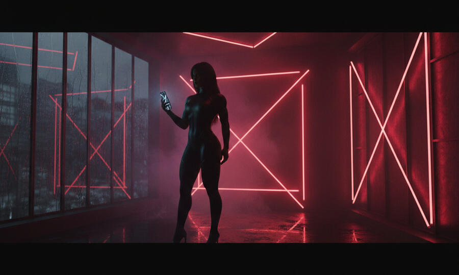 latina-telegram-chat-neon.jpg Silhouette of woman chatting on phone in neon lighting